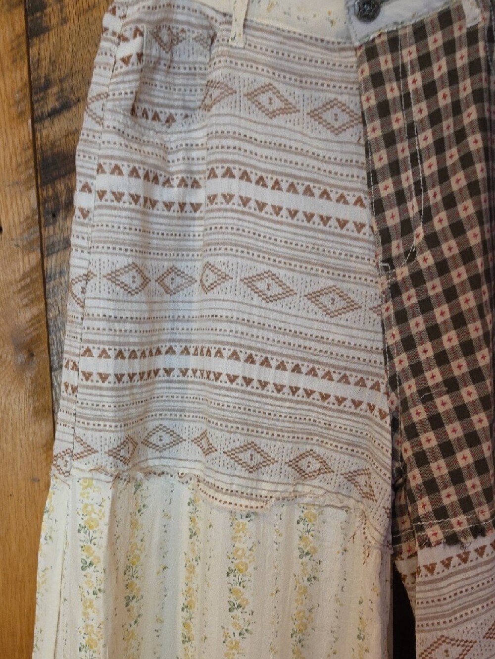 040p POL Patchwork A-Line Tiered Maxi Pants in Cream and Brown - Picture 4 of 14